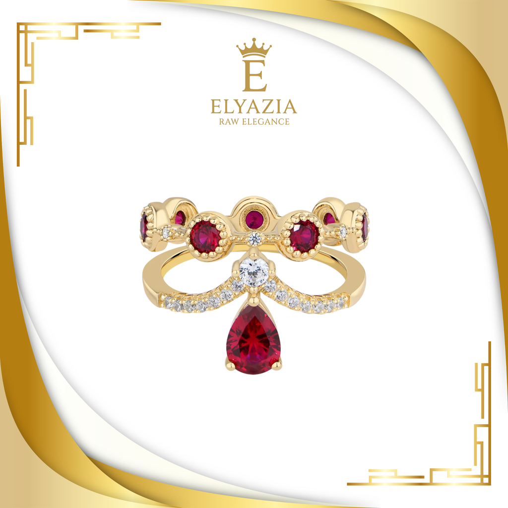 Lab Ruby Crown Ring with Zircon Halo | S925 Sterling Silver