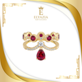 Lab Ruby Crown Ring with Zircon Halo | S925 Sterling Silver