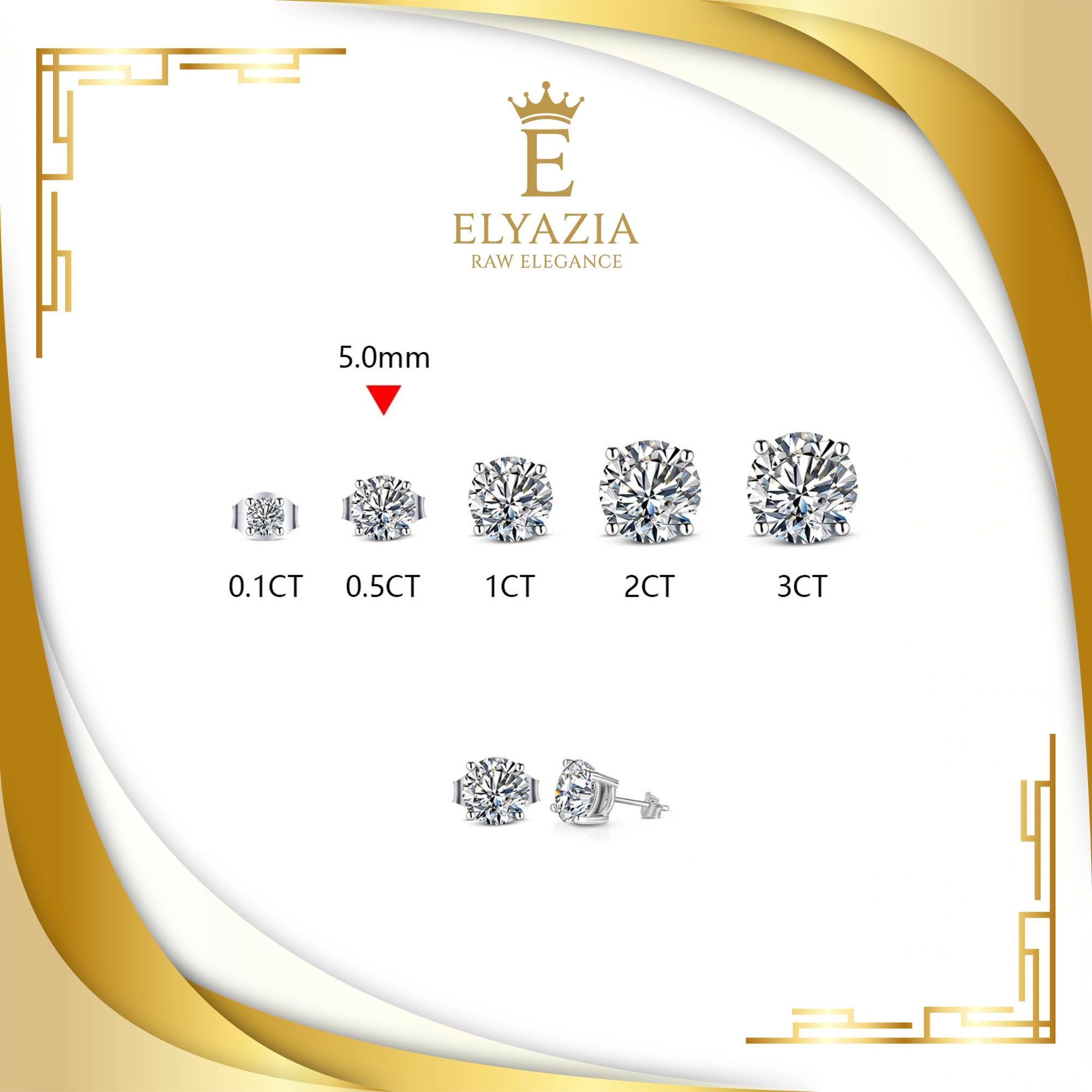 Moissanite Stud Earrings for Women – D Color VVS1 | Sterling Silver & Gold | ELYAZIA