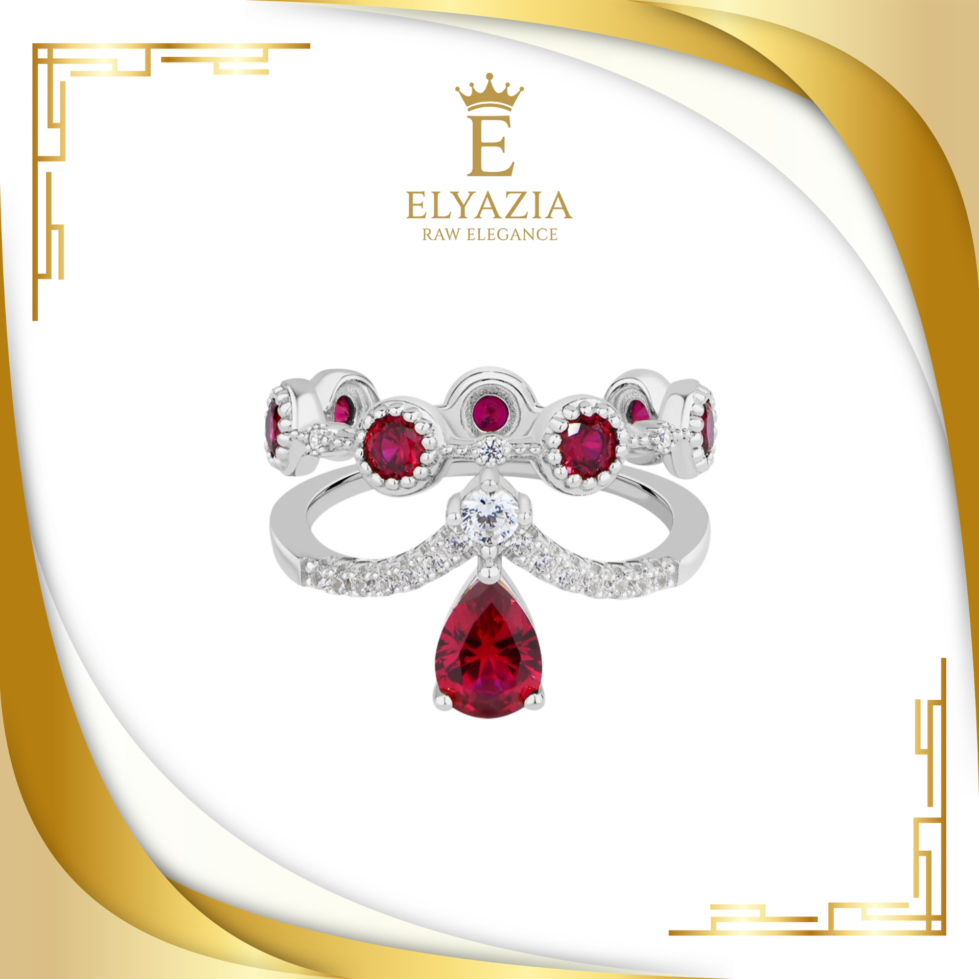 Lab Ruby Crown Ring with Zircon Halo | S925 Sterling Silver