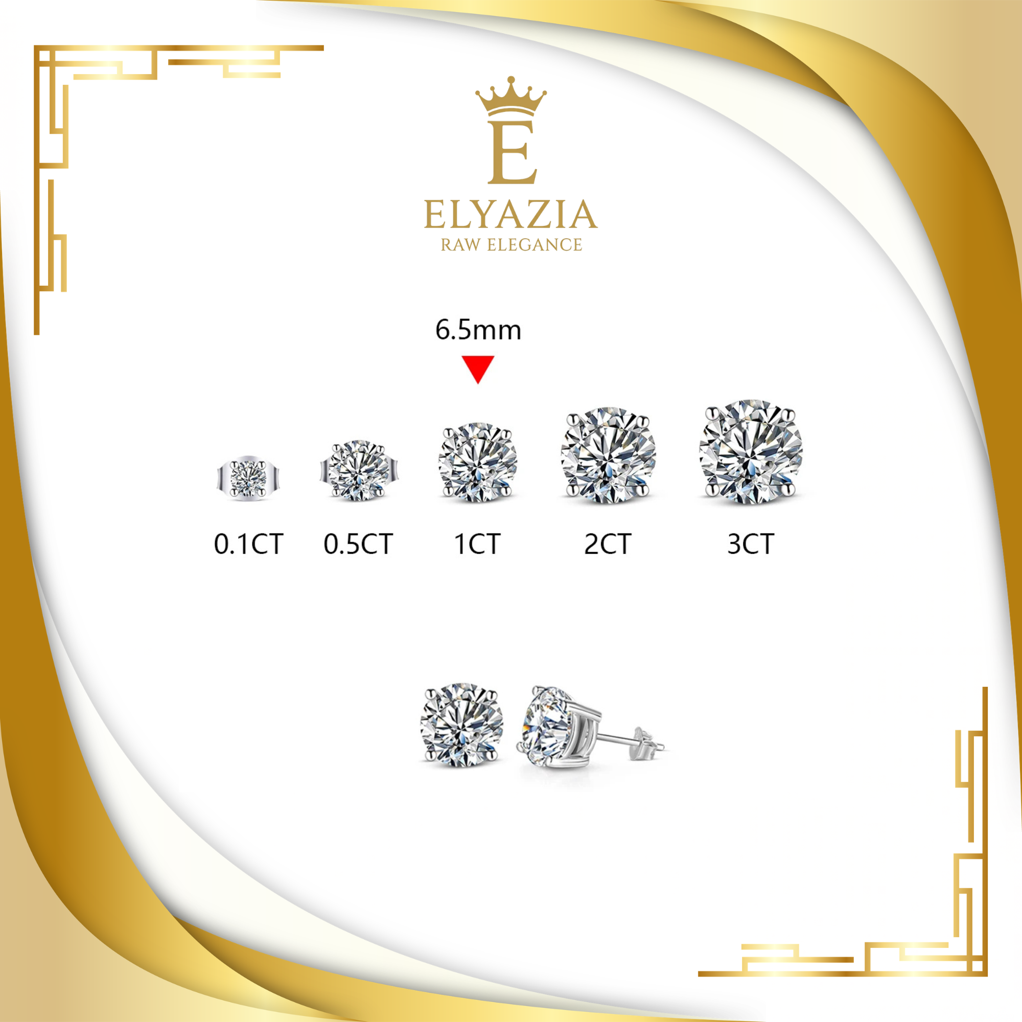 Moissanite Stud Earrings for Women – D Color VVS1 | Sterling Silver & Gold | ELYAZIA