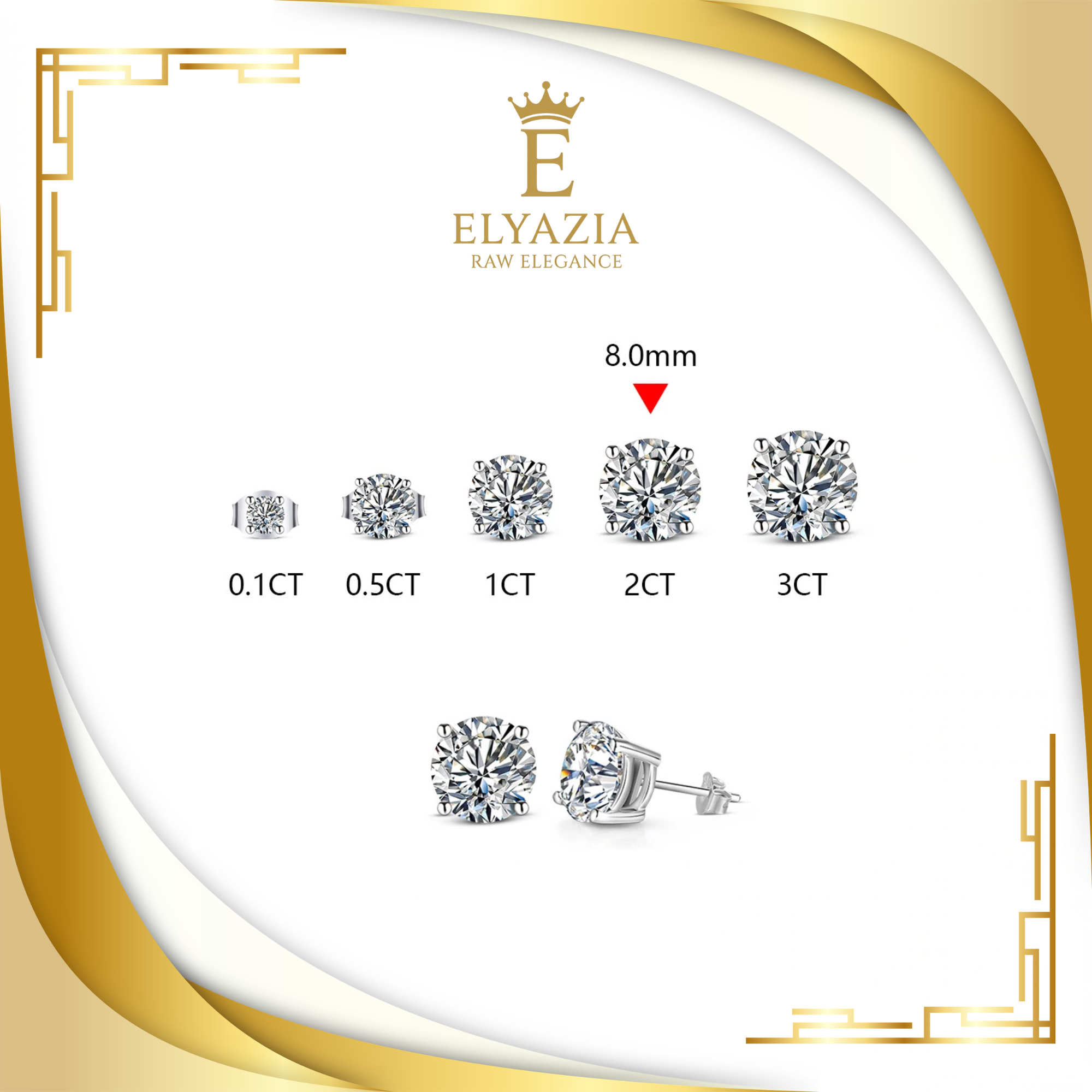 Moissanite Stud Earrings for Women – D Color VVS1 | Sterling Silver & Gold | ELYAZIA