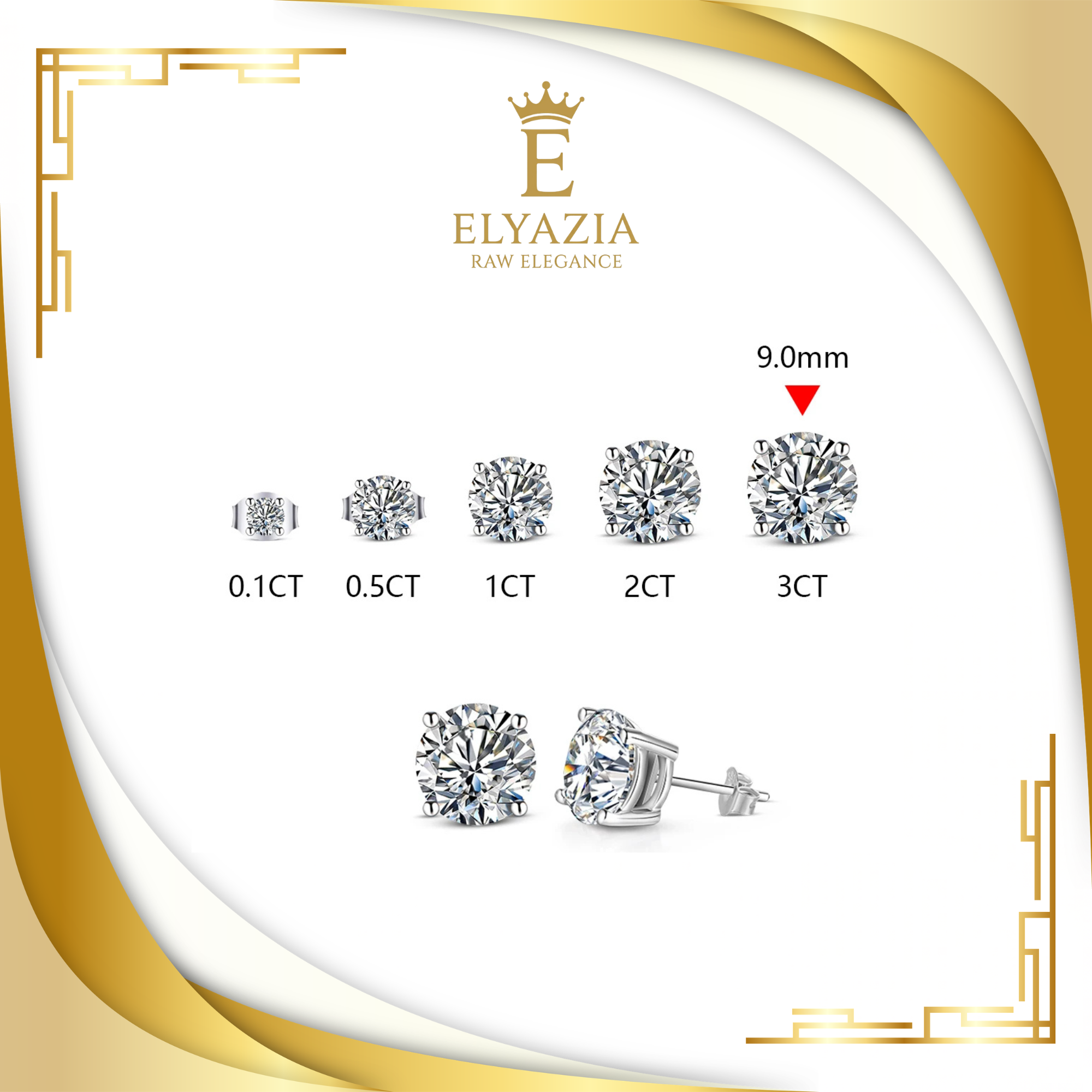 Moissanite Stud Earrings for Women – D Color VVS1 | Sterling Silver & Gold | ELYAZIA