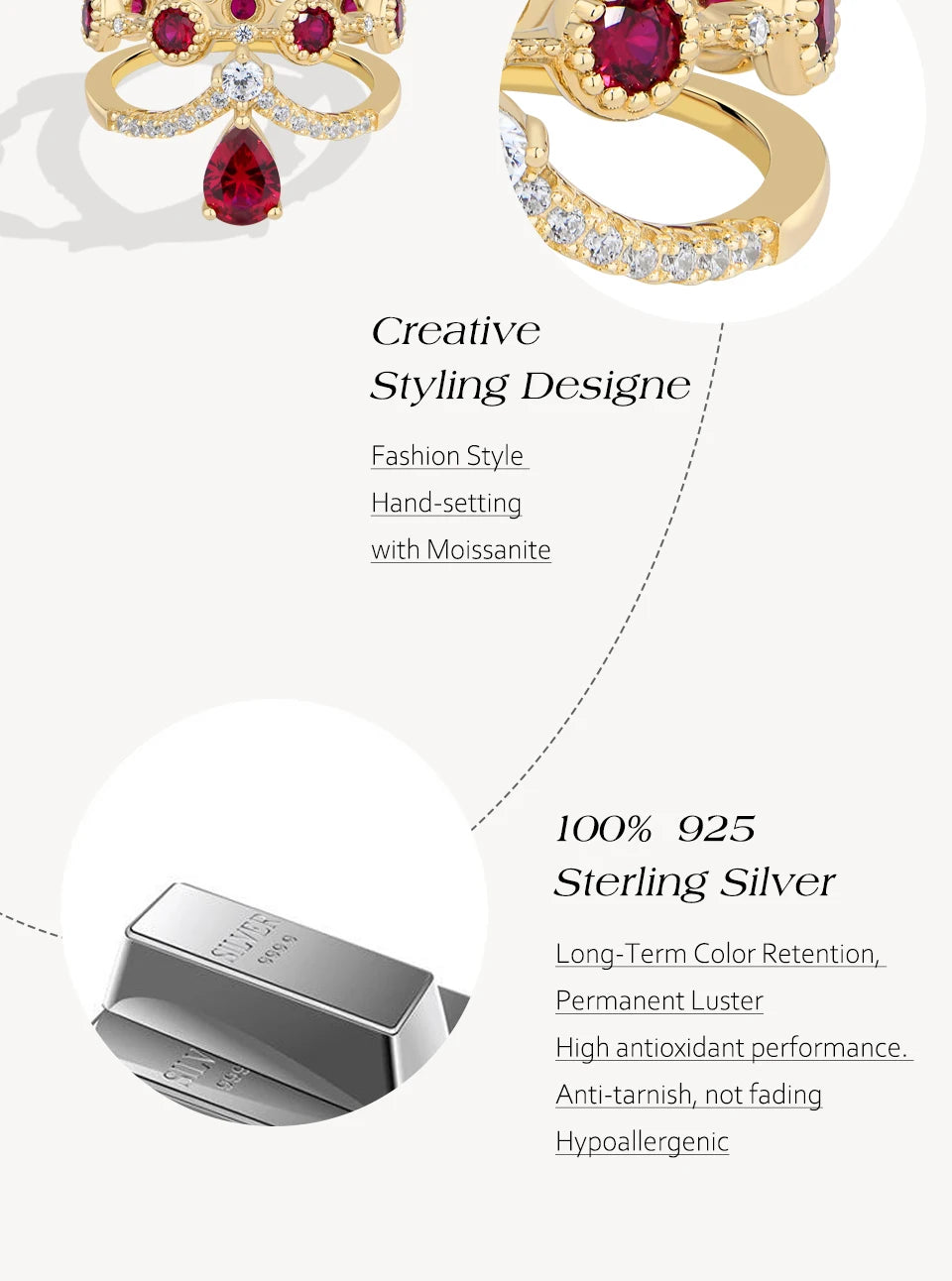 Lab Ruby Crown Ring with Zircon Halo | S925 Sterling Silver