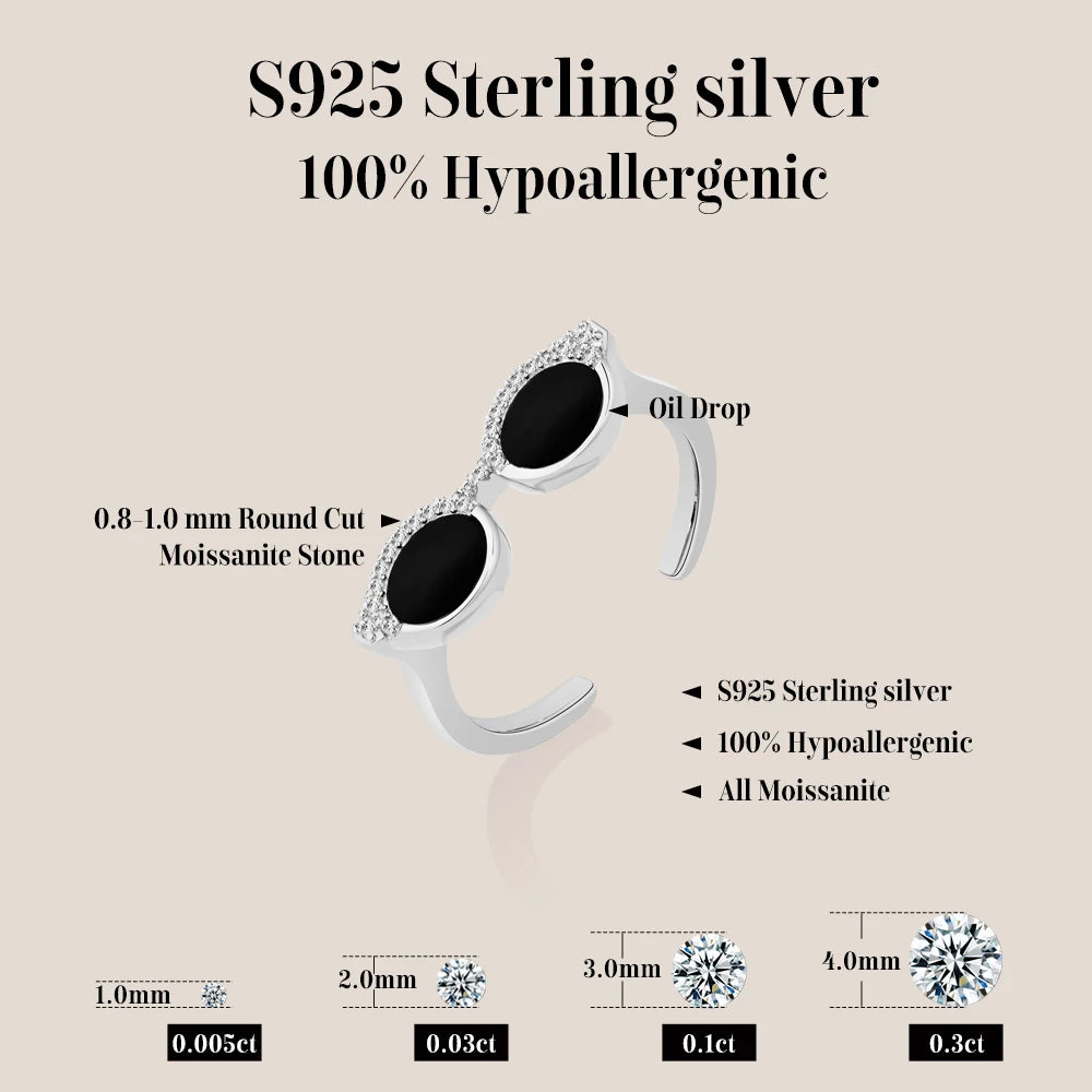 Moissanite Mini Glasses Ring - 925 Sterling Silver