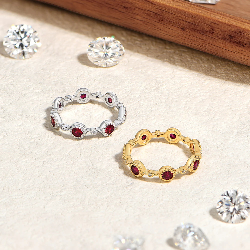 Lab Ruby Crown Ring with Zircon Halo | S925 Sterling Silver