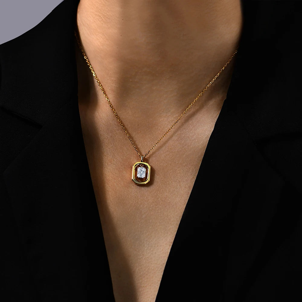Octagon Moissanite Pendant Necklace | D Color VVS1 | 925 Silver to Solid 18K Gold