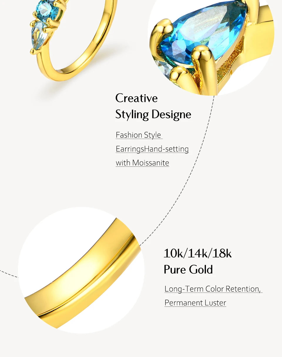 Gold jewelry with blue gemstones on a white background