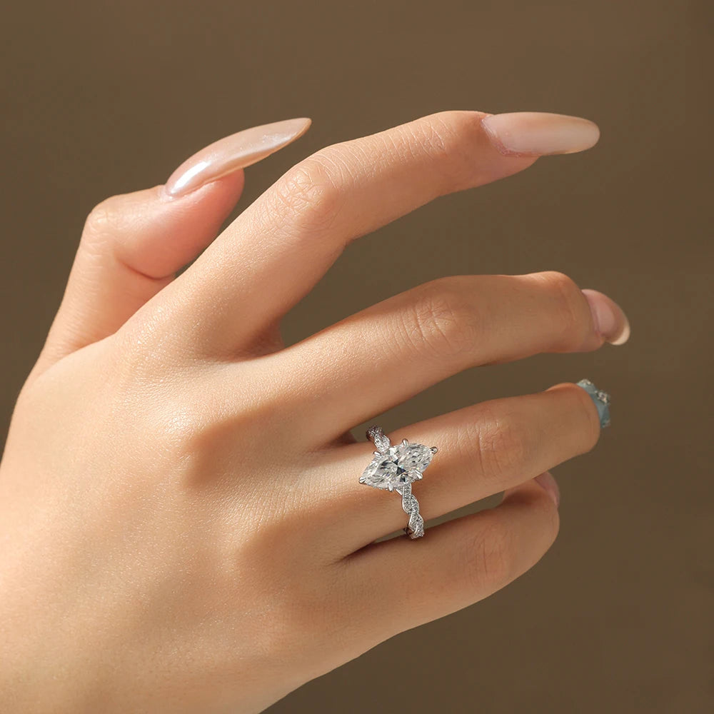 Marquise Cut Moissanite Engagement Ring | 3.0CT D Color VVS1 | 925 Sterling Silver