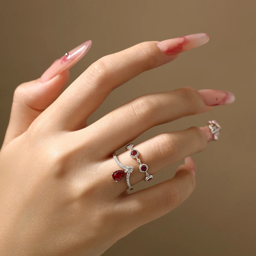 Lab Ruby Crown Ring with Zircon Halo | S925 Sterling Silver