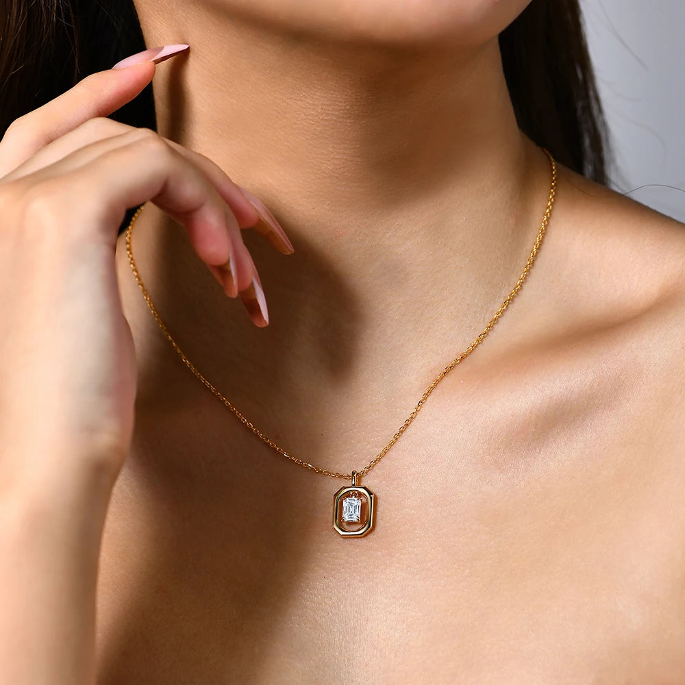 Octagon Moissanite Pendant Necklace | D Color VVS1 | 925 Silver to Solid 18K Gold