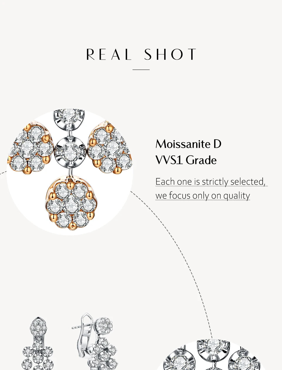 Diamond earrings with text on a white background