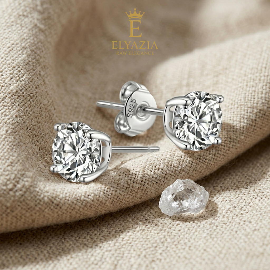 Moissanite Stud Earrings for Women – D Color VVS1 | Sterling Silver & Gold | ELYAZIA